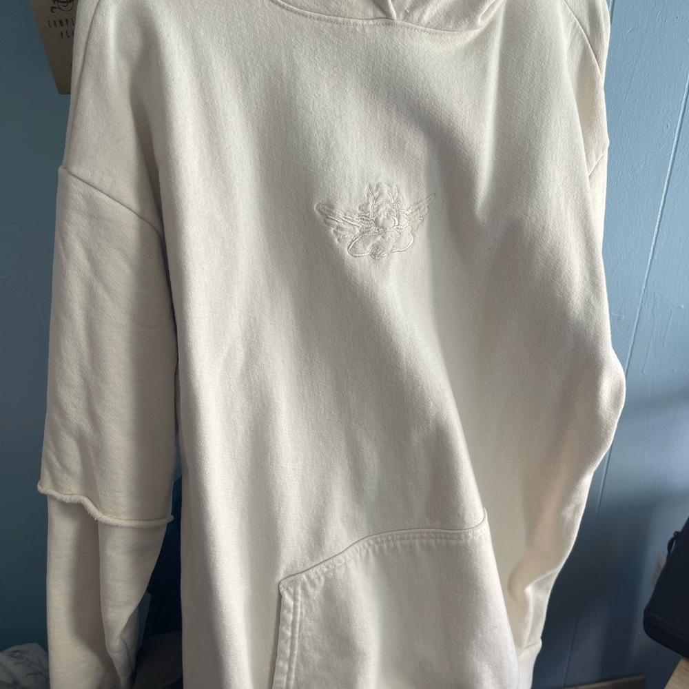 Cream Hoodie with Embroidered Logo